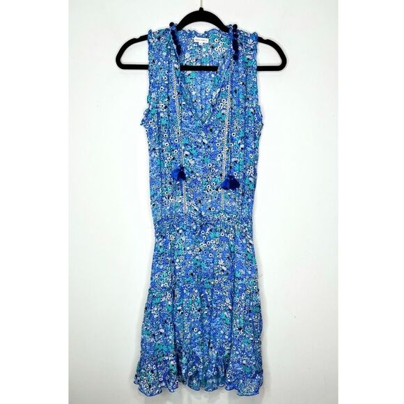 Poupette St Barth Clara Tiered Mini Dress in Blue Floral Malva Print, Size XS - Picture 3 of 13